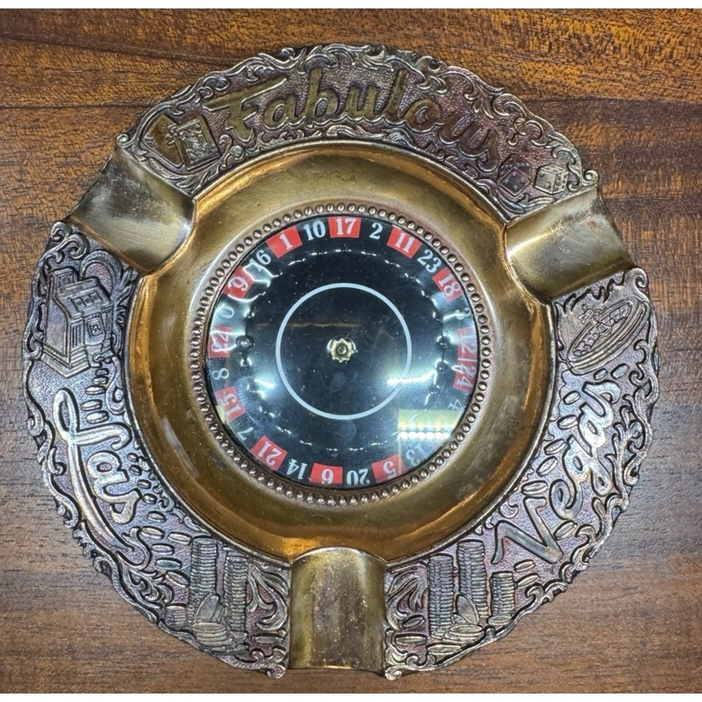 Vintage Las Vegas Roulette Wheel Ashtray Working Spinner Casino Bar Decor